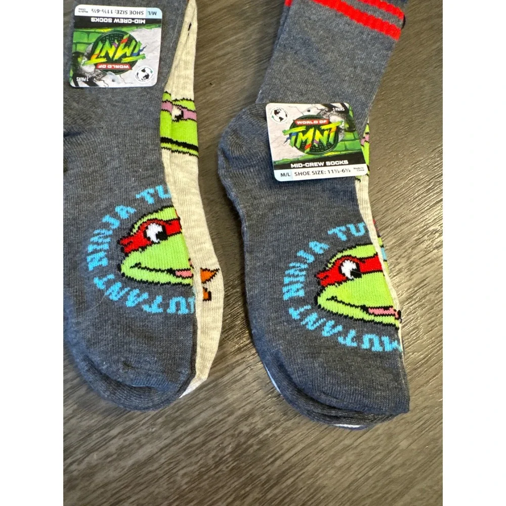 Lot of 2  packs of 3 TMNT Ninja Turtles Kids Mid-Crew Socks Size 11.5-6.5 M/L